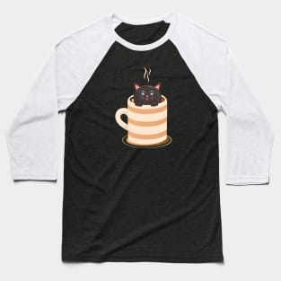 Cute Cat and Coffee Baseball T-Shirt